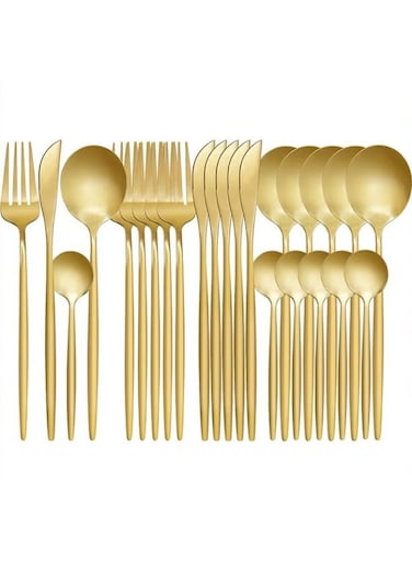 24 Pcs Flatware Set,410 Stainless Steel Knife Fork Spoon Set,Silverware Cutlery Set,Home Dinnerware Tableware Set For 6,Utensils Set Basics Tableware,Mirror Finish,Dishwasher Safe,Gold