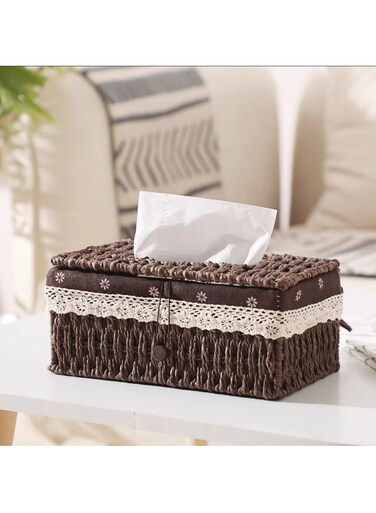Box Cover Rattan Facial Tissue Case Holder hand wooven Wicker Tissue Box Holder For Car Bathroom Vanity Countertops Desktop Office