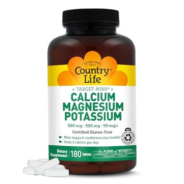 Country Life Target Mins - Calcium Magnesium Potassium, 500Mg/500Mg/99Mg - 180 Tablet