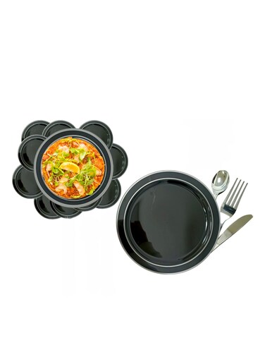 Plastic Premium 96-Piece Black and Silver Disposable Dinnerware Set &acirc;&euro;&ldquo; Elegant Party Plates and Cutlery for Events, Gatherings, BBQs, Birthdays, and Everyday Use