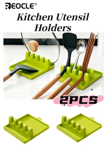 2PCS Kitchen Utensil Holders with Multi Slot Design and Space Saving Base Cooking Tools Organizer with Stable Construction for Countertop Storage Use