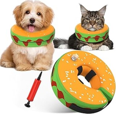 HIKKY Dog Inflatable Recovery Collar - Pet Recovery Collar Cat Protective Inflatable Recovery Cone Collar After Surgery Soft E-Collar Adjustable Waterproof for Cats Small Medium Dogs (Medium)