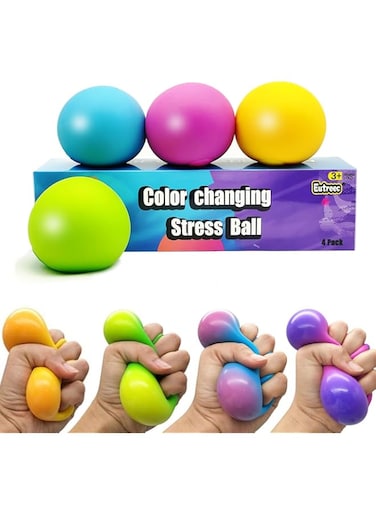 Eutreec Stress Ball Toys Color Changing - Sensory Squeeze Toys Squishy Balls for Teens Kids and Adults Stress Relief Balls for Easter Stocking Party Bundle - 4 Pack(Green/Yellow/Blue/Pink)