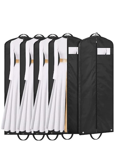 Pack Clothes Dust Cover, Hanging Closet Organizers Wedding Gown Cover Dress Garment Clothes Storage Bag Foldable Dampproof Dustproof Washable Wedding Dress Long Dress Bag (5Pcs, 60cm * 180cm, Black)