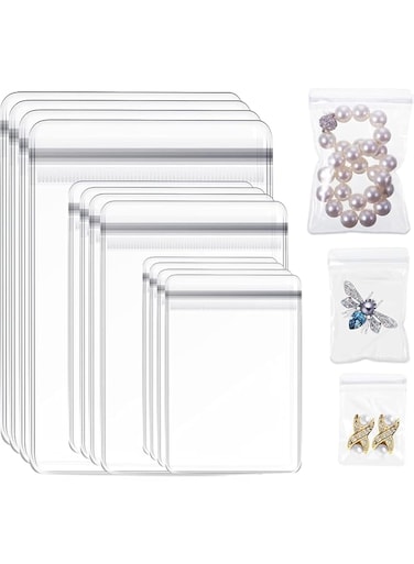 BEANPRECOY 120 Pcs Jewelry Bag, Clear Jewelry Bags Zipper Bags, 3 Sizes Self Seal Plastic Zipper Bag, Jewelry Transparent Lock Bags, PVC Rings Earrings Packing Storage Jewelry Bag