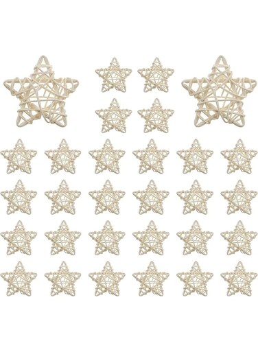 NimbusNote 30 Pieces Natural Rattan Stars, 2.4 Inch Star Shaped Wicker Rattan Decorative Balls Mini Hanging Balls Ornaments DIY Craft Vase Filler for Christmas, Birthday, Wedding, Party Decorations
