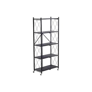 Heavy-Duty 5-Tier Metal Storage Rack with Wheels &ndash; Foldable Shelving Unit, Size 160&times;72&times;34 cm