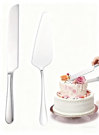 D Cake Serving Set Wedding Cake Knife and Server Set Cake Cutting Utensils Stainless Steel Cake Cutter Serrated Cake Knife Professional Dessert Server for Cake Cheese Pie Pizza