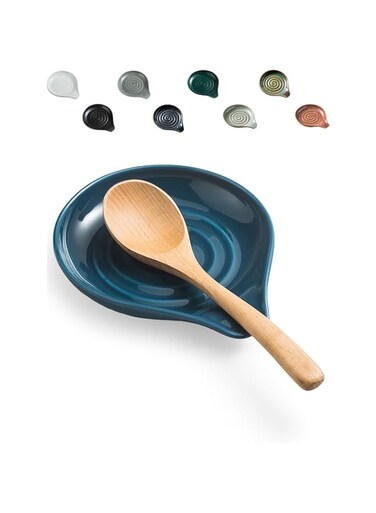 LAUCHUH Spoon Rest for Stove Top Cooking Spoon Holder for Kitchen Countertop Large Holder for Spatula, Spoons or Tongs, Farmhouse Decor, Mother&#39;s Day Gifts, Blue