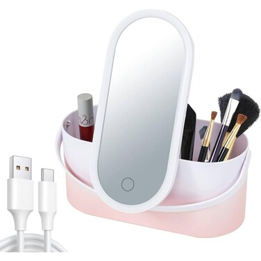 Travel Makeup Organizer with Mirror &ndash; Portable Cosmetic Case with Dimmable LED Lighting