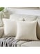 Fancy Homi Pack of 2 Boho Decorative Throw Pillow Covers with Pom-poms, Soft Corduroy Accent Solid Square Cushion Case Set for Couch Sofa Bedroom Car Living Room (18x18 Inch/45x45 cm, Cream)