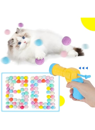 Azonee Cat Toy Balls, 80Pcs 1.2Inch Cat Pompom Balls and 1 Cat Ball Toy Launcher, Colorful and Soft Interactive Cat Toys Balls, Active Cat Exercise Toys, Interactive Cat Toys for Indoor Cats