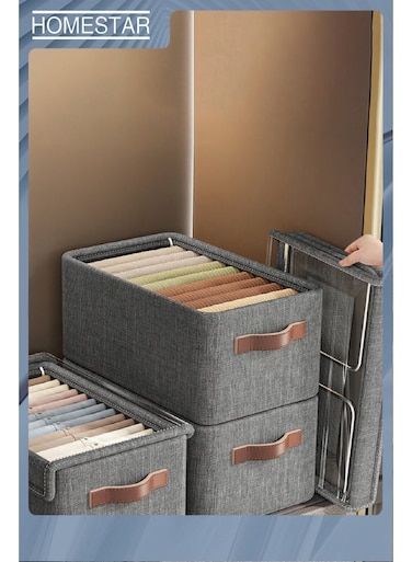 4 Pack Wardrobe Clothes Organizer Foldable Non woven with Steel Frame Stackable Drawer Closet Organizer with Handles for Clothes, Jeans, Pants, Sweaters, Dresses