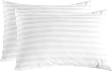 Zen 100% Cotton Luxury Hotel Quality Sateen Housewife Pillow Cover Set - 2cm Satin Stripe, Ultra-Soft, Breathable &amp; Hypoallergenic (White, H.W Pillow Cover Pair)