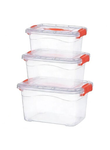 CHIC 27L Clear Plastic Storage Box with Lockable Lid &iuml;&frac14;&OElig;Slim Under Bed Plastic Organizer&iuml;&frac14;&OElig;Stackable Transparent Boxes for Home, Office, Kitchen &amp; Garage Storage&iuml;&frac14;&circ;3pcs&iuml;&frac14;&permil;
