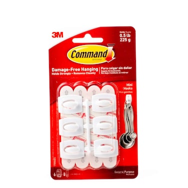 Command 17006ES Hooks, small, Holds 225 gr. each hook, white color. 6 hooks and 8 strips/pack