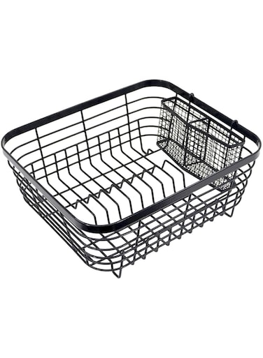 BONITA Dish Drying Rack With Utensils Holder Multi-functional Metal Rustproof Countertop Large Kitchen Utensils Dish racks Dish Stand (Black) (WITHOUT DRAIN BASKET)