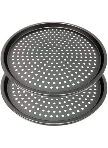 ANXI 2PCS/set Carbon Steel Nonstick Pizza Baking Pan Tray Pizza Plate Dishes Holder Bakeware Home Kitchen Baking Tools Size 32cm