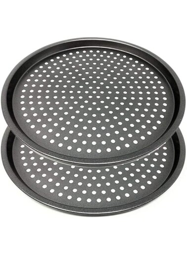 ANXI 2PCS/set Carbon Steel Nonstick Pizza Baking Pan Tray Pizza Plate Dishes Holder Bakeware Home Kitchen Baking Tools Size 32cm