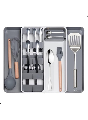 Aputue Kitchen Drawer Organizer, 8 Compartments Kitchen Drawer Organizer Cutlery Tray, Silverware Drawer Organizer, Utensil Drawer Organizer for Kitchen Flatware, Expandable Silverware Organizer