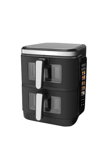 Compact digital air fryer with touchscreen controls, rapid hot air circulation, and easy cleanup.