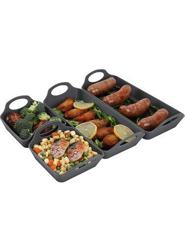 Pinzovemo Silicone Baking Sheet Pan Dividers,Sturdy Heatproof Handles Nonstick Tray,Cooking Reimagined,Reusable Bakeware Set for Meal Prep,Easy to Clean,Air Fryer,Oven Safe