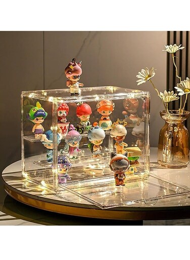 CHIC Clear Acrylic Display Case with Magnetic Door,Display Storage Box Countertop Cube with 3 Tier Removable Ladder Shelves,Dustproof Protection Showcase for Action Figures, Toys, Collectibles,1PCS