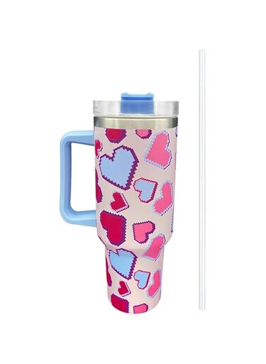Safitdy 40oz Insulated Travel Tumbler with Handle and Straw, Stainless Steel, Reusable Vacuum, Large Capacity Mug with Lid(Blue)