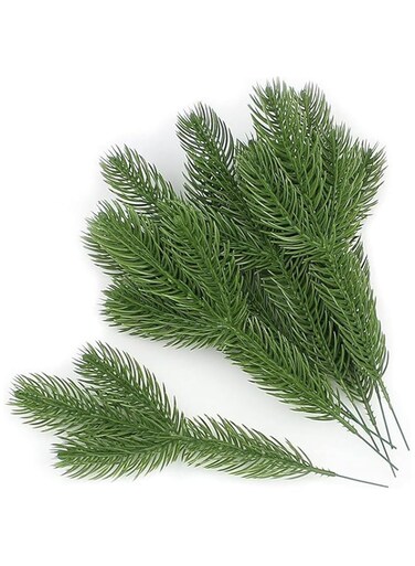 Christmas Artificial Pine Needles Branches garland Artificial Green Pine Needles Branches, Fake Craft Greenery Pine Picks for DIY Wreath Christmas Embellishing and Home Garden Decor (10)