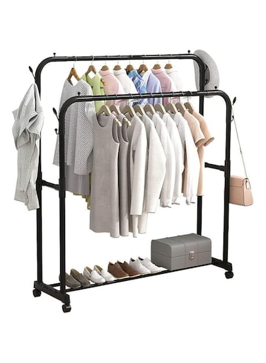 Fitto Clothes Rack with Bottom Shelf &ndash; Sturdy Black Metal Garment Rack with Storage Shelf for Hanging Clothes, Coats, Jackets, and Organizing Shoes, Accessories, and More