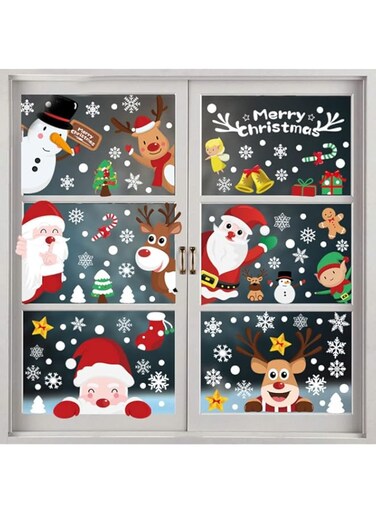 REVHQ Christmas Window Clings 248pcs, Christmas Decals Reusable Double Sided Printed Self Adhesive Window Decorations Santa Claus, Moose, Snowman,Xmas Tree and Snowflakes Window Stickers, 9 Sheet