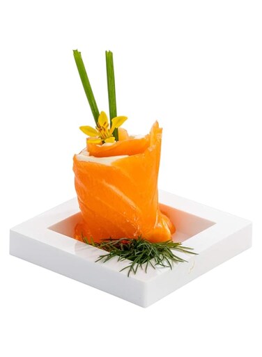 Restaurantware Square White Plastic Mini Cubic Plate - 2 1/2" x 2 1/2" - 20 count box -