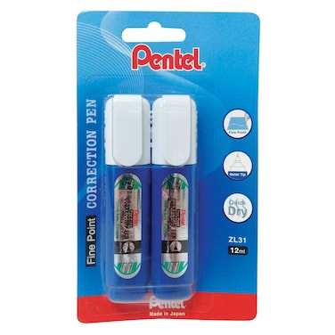 Pentel Fine Point Correction Pens Blister ZL31 12ml 2 PCS