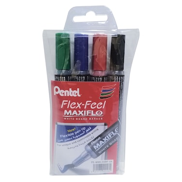 بنتل ماكسيفلو ماركر فليكس للسبورة البيضاء محفظة 4 قطع