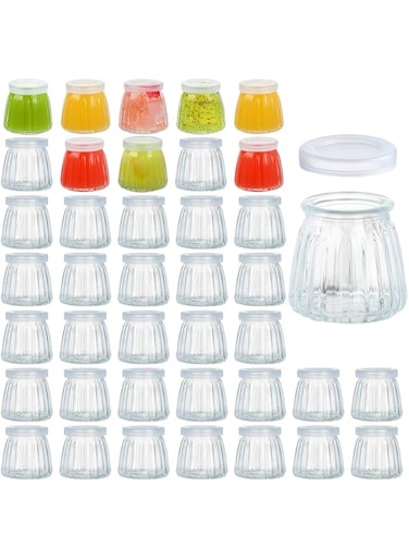 NALACAL 10-Pack 100ml Clear Glass Yogurt and Pudding Jars with PE Lids &ndash; Versatile Storage Containers for Milk, Jams, Jelly, Mousse, Honey, Desserts, and More &ndash; Ideal for Kitchen and Pantry Use