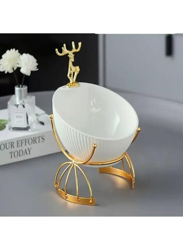 Porch Desk Decorations, Light Luxury Golden Elk Home Decorations, Desk Item Organizer for Car Keys, Dresser Item Organizer (Jade White)