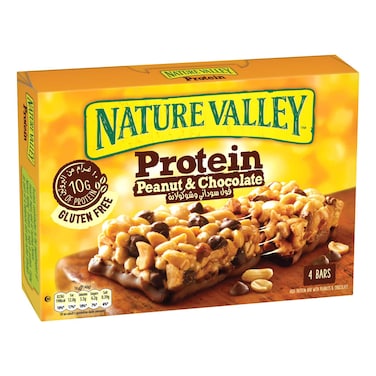 Nature Valley Gluten Free Peanut and Chocolate Protein Bars, 40g Pack of 4