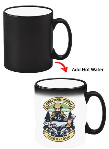 Color Changing Heat Sensitive Ceramic Mug, Image Revealed When HOT Liquid is Added! Fishing is my Cardio