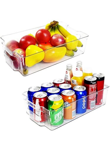 HomeZone Set Of 2 Stackable Plastic Food Storage Bins Refrigerator Organizer with Handles for Pantry, Fridge, Freezer, Kitchen, Countertops, Cabinets - Clear Plastic BPA Free Food Storage Rack