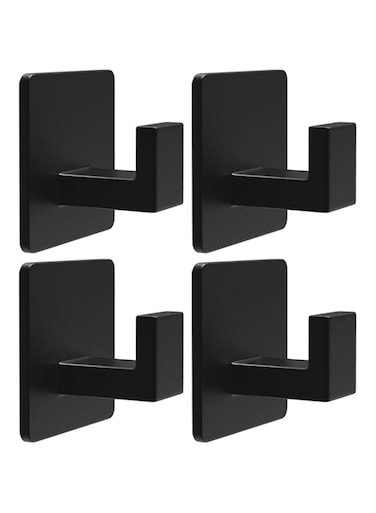 KASTWAVE Adhesive Towel Hooks, Heavy Duty Wall Hooks Aluminum Hooks Stick, Heavy Duty Wall Hook for Bathroom &amp; Kitchen, for Robe, Bath Towel, Coat (4 Pack- Black)