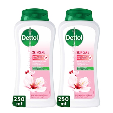 Dettol Skincare Shower Gel &amp; Body Wash, Rose &amp; Sakura Blossom Scent, 250ml Pack of 2