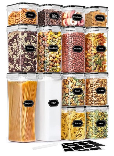 Airtight Food Storage Containers   14pcs Airtight Stackable Plastic Kitchen Containers &amp; Storage Set With Labels &amp; Marker   BPA Free Dishwasher, Microwave &amp; Freezer Safe