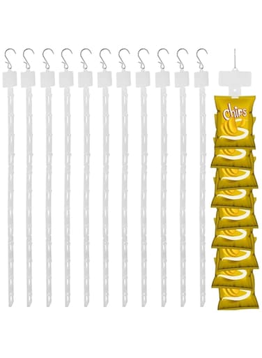 THE WHITE SHOP 12 PCS Station Hanging Merchandise Strips with S Hooks, 12 Stations Plastic Display Strpis for Retail Display with Label Header