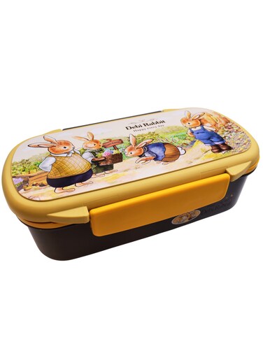 Twisoo Rectangular Kids Lunch Box Rabbit Bento Lunch Box 900ml - Food Grade PP, BPA-Free, 2-Compartment Leakproof &amp; Spillproof Design with Clip Lock and Spoon (Gray)
