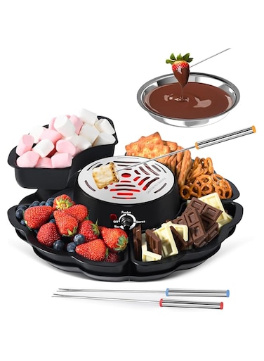 Azonee Electric Smores Maker Fondue Pot Tabletop Marshmallow Roaster Indoor Smores Kit with 4 Roasting Forks 4 Detachable Trays 1 Flameless Temperature-controlled Heater Movie Night Housewarming Gifts