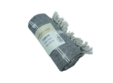 130 x 160 cm 100% Cotton Throw Blanket in Charcoal Grey 400GSM Soft Boho Fringed Woven Sofa Cover Bed Runner Cozy Home Decor