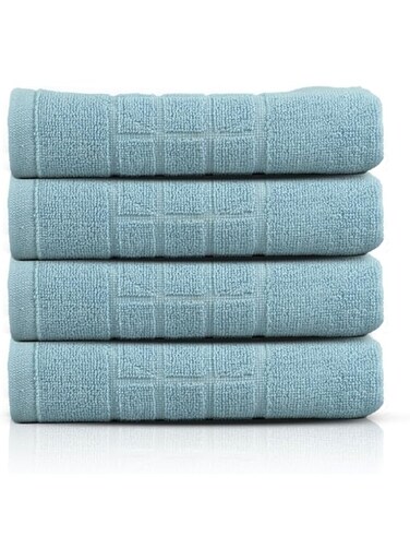 Pack of 4 Pieces Blue 50x70cm Bath Mat with Box Design Border   750GSM   100% Cotton-Extra Absorbent and Super Soft
