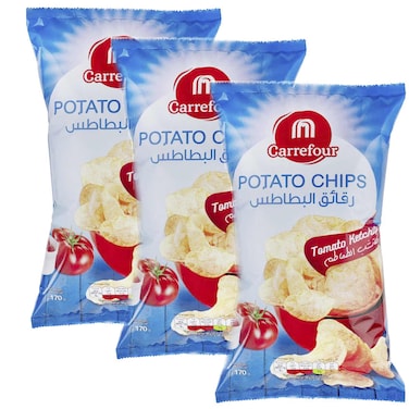 Carrefour Tomato Ketchup Flavoured Potato Chips, 170g Pack of 3