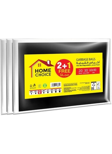 CHOICE 30 Gallons, Pack of 60-Pieces, Size 60*90 cm (20 Trash Bags X 3 Packs) Bio-degradable Garbage Bags Flats, Bin Liners
