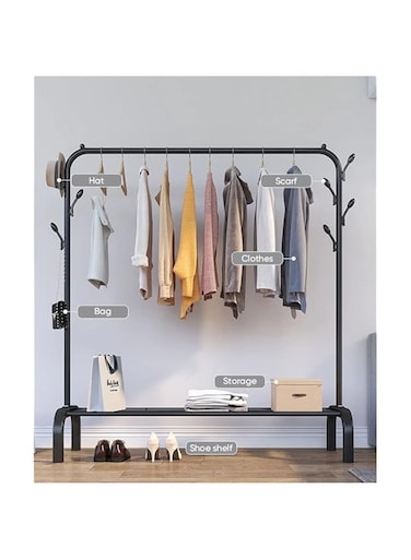 Dubai Gallery Cloth Rack Cloth Stand Clothes Hanger Stand Clothes Dryer Rail With 8Pcs Branch Hook Bottom Storage 110Cm Length Large Space For Shoes Clothes Jacket Umbrella Hats Scarf Handbags